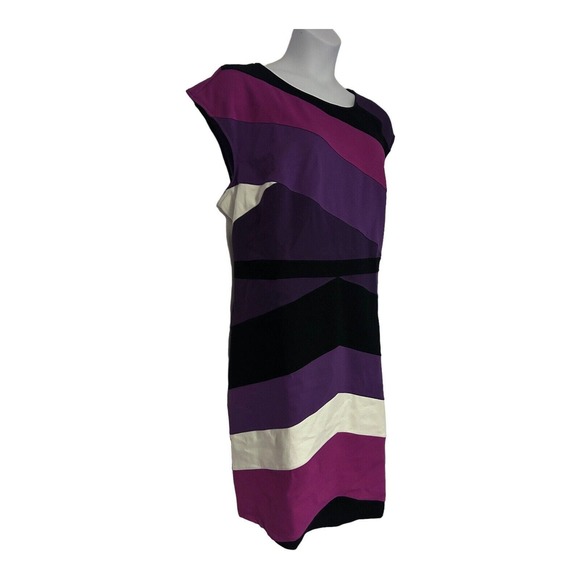 Midnight Velvet Ponte Colorblock Purple Fuchsia Black Office Cocktail Dress - Picture 2 of 14